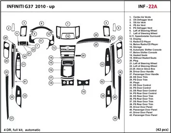 Infiniti G37x Sedan 2009-2009 Full Set, Automatic Gear, Without NAVI Decor de carlinga su interior