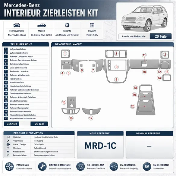 Mercedes Benz M Class 2002-2005 Full Set, ML55 3D dashboard trim kit