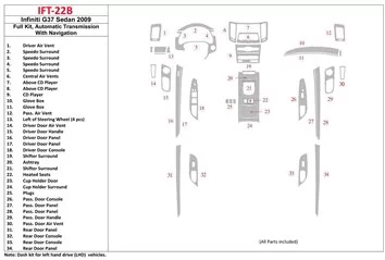 Infiniti G37x Sedan 2009-2009 Full Set, Automatic Gear, With NAVI Interior BD Dash Trim Kit