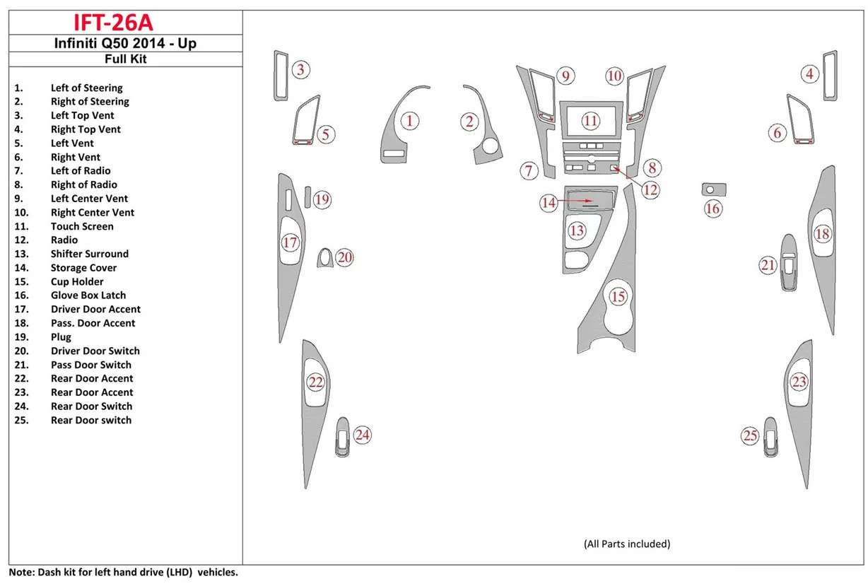 Infiniti Q50 2014-UP Full Set BD Interieur Dashboard Bekleding Volhouder