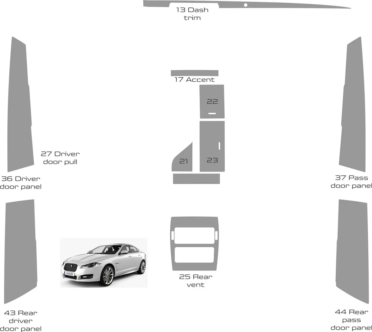 Jaguar XF 2009-2015 2009-UP Ensemble Complet, With OEM WHZ Décoration de tableau de bord