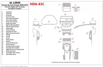 Honda Accord 2008-2012 Full Set, 2 Doors (Coupe), Automatic AC Control, With NAVI system Decor de carlinga su interior