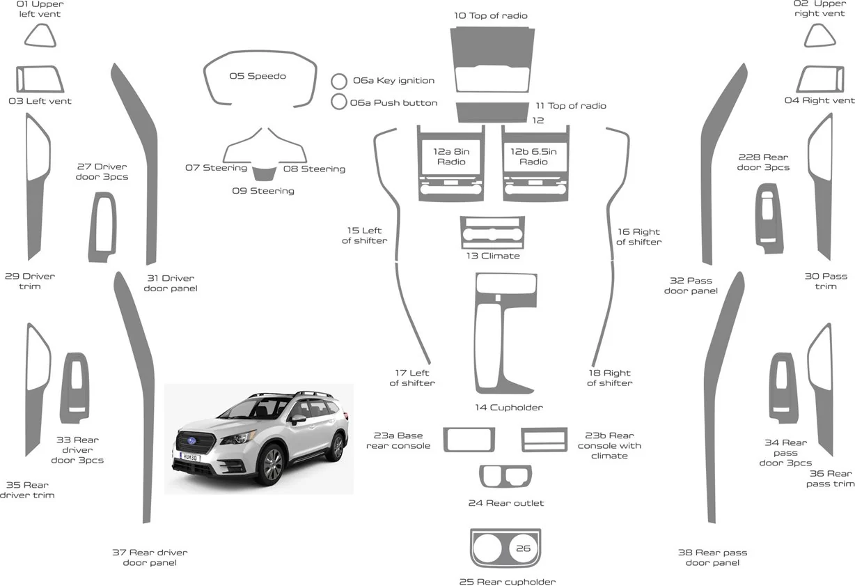 Subaru Ascent 2019-2022 Interieur WHZ Dashboard Volledige uitrustingsset 38 onderdelen