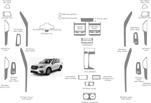 Subaru Ascent 2019-2022 Habillage Décoration de Tableau de Bord 37 Pièce