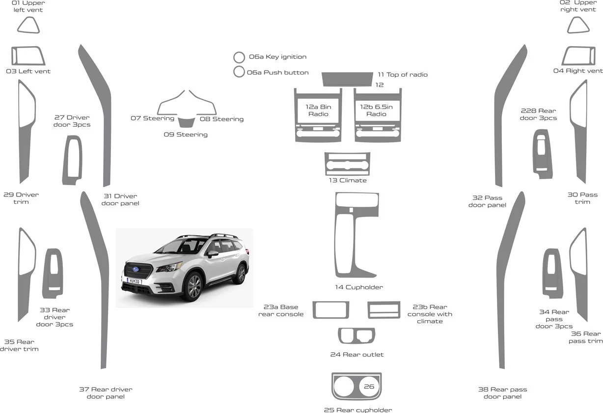 Subaru Ascent 2019-2022 Decor de carlinga su interior del coche 37 Partes