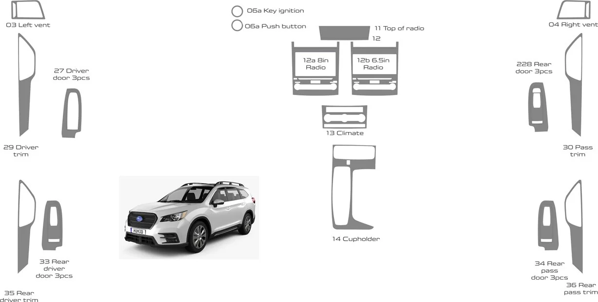 Subaru Ascent 2019-2022 Decor de carlinga su interior del coche 28 Partes