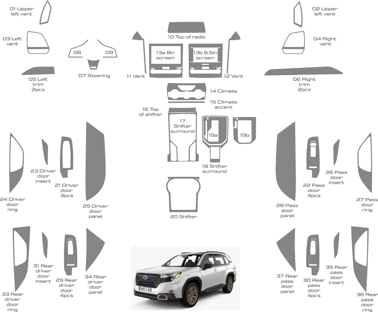 Subaru Forester 2019-2024 Decor de carlinga su interior del coche 37 Partes