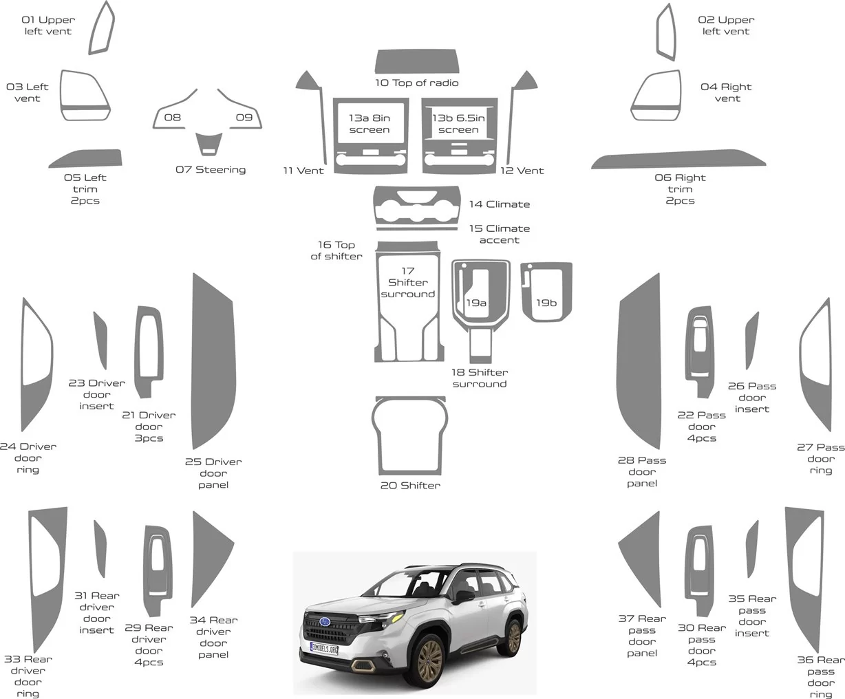 Subaru Forester 2019-2024 Innenraum WHZ Armaturenbrett Komplettverkleidungssatz 37 Teile