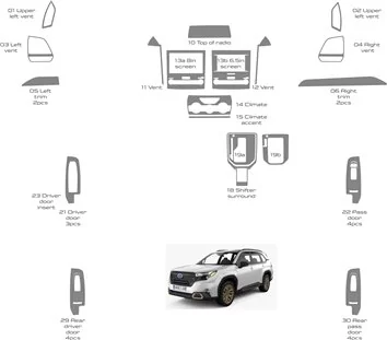 Subaru Forester 2019-2024 Decor de carlinga su interior del coche 30 Partes