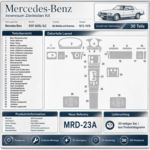 Mercedes Benz R107 450 SL/SLC 1973-1978 set completo kit salpicadero 3D