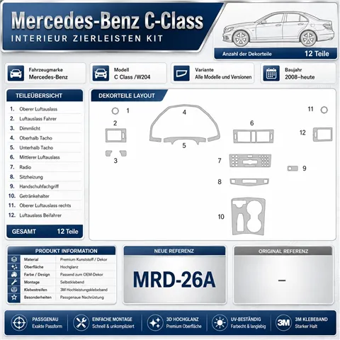 Mercedes Benz C Class 2008+ set completo kit salpicadero 3D