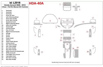 Honda Accord 2008-2012 Full Set, 4 Doors, Manual Gearbox AC Control Interior BD Dash Trim Kit