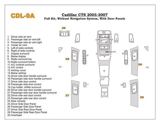 Cadillac CTS 2003-2007 Full Set BD Interieur Dashboard Bekleding Volhouder