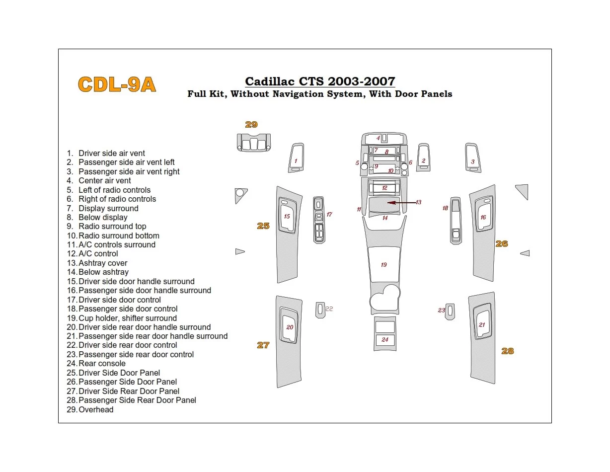 Cadillac CTS 2003-2007 Full Set Interior BD Dash Trim Kit