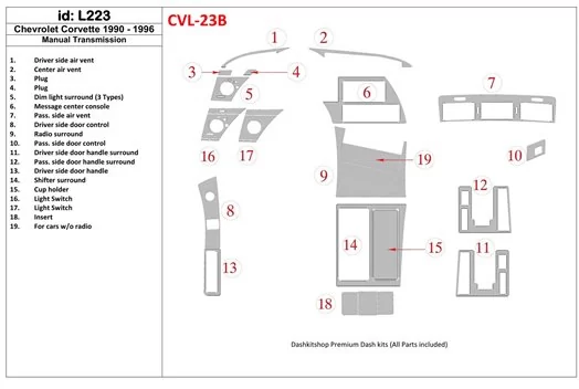 Chevrolet Corvette 1990-1996 Manual Gear Box Interior BD Dash Trim Kit