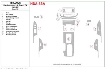 Honda Accord 2013-UP Paquet de base BD Kit la décoration du tableau de bord - 1 - habillage decor de tableau de bord