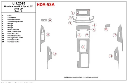 Honda Accord 2013-UP Basic Set Decor de carlinga su interior
