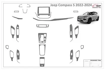 Jeep Compass S 2022-2025 3D Innenraum-Armaturenbrett-Zierleiste, Armaturenbrett-Dekor, 30-teilig