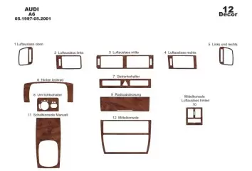 Audi A6 C5 Typ 4B 05.97-05.01 3M 3D Interior Dashboard Trim Kit Dash Trim Dekor 12-Parts