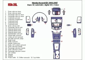 Honda Accord EX 2003-2007 Basic Set, Automatic Gear, Automatic A/C, 2 Doors BD Interieur Dashboard Bekleding Volhouder