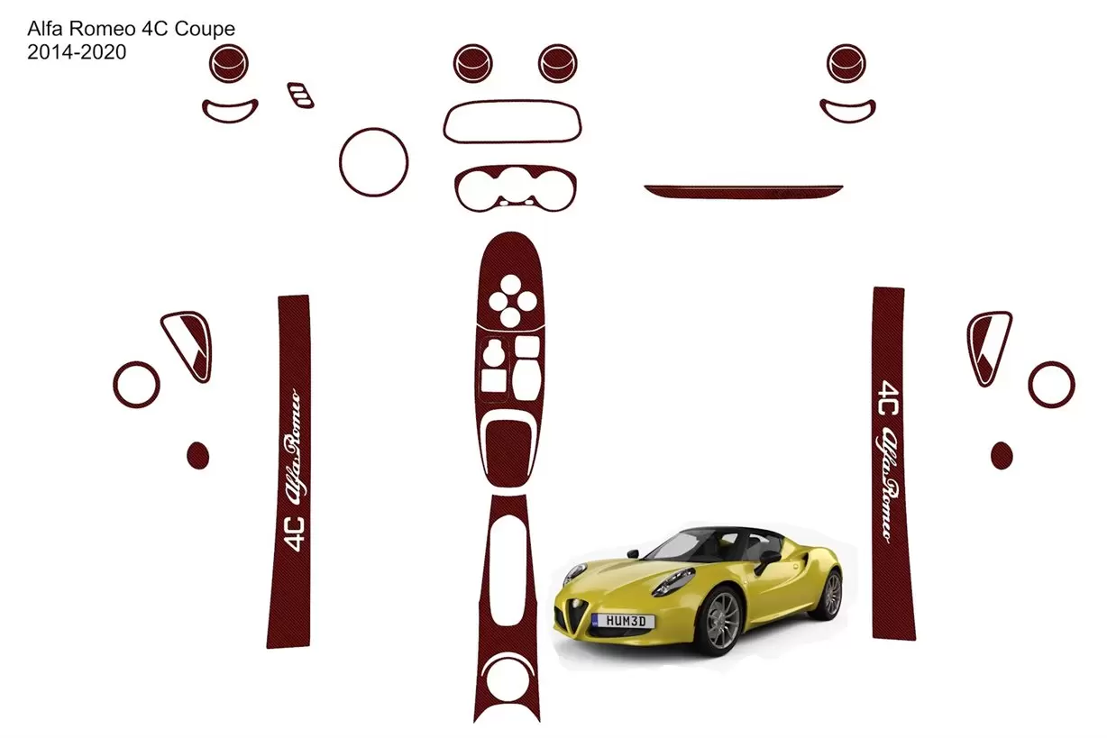 Kit de garniture de tableau de bord intérieur 3D Alfa Romeo 4C Coupé 2014-2020 Garniture de tableau de bord Dekor 35 pièces