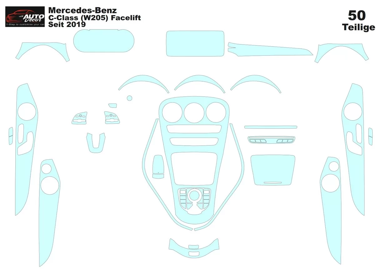 Plantilla de corte para envolver el interior del Mercedes-Benz Clase C AMG W205 2014