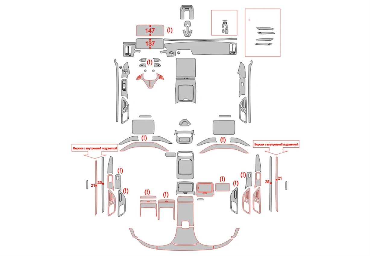 Plantilla de corte para envolver el interior del Mercedes-Benz Clase S W223 2020