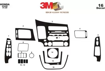 Honda Civic 06.06-12.11 3M 3D Interior Dashboard Trim Kit Dash Trim Dekor 16-Parts