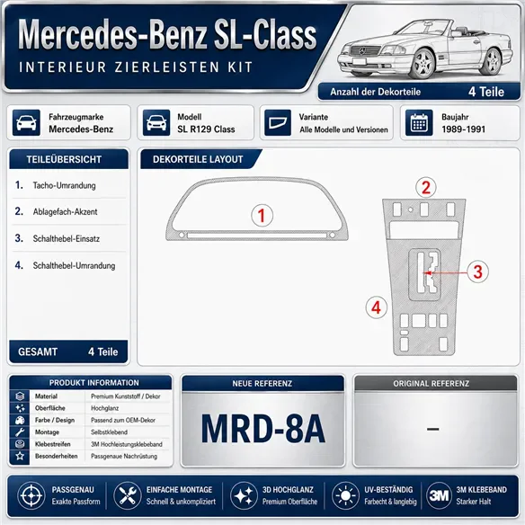 Mercedes Benz SL R129 Class 1989-1991 complete set 3D dashboard sierlijstset