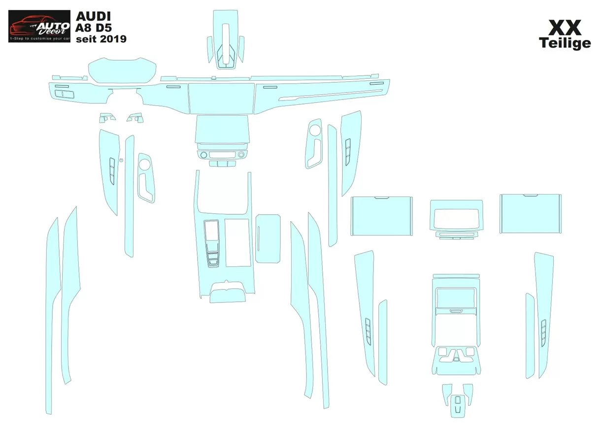 Plantilla de corte para envolver el interior del coche Audi A8 D5 2017