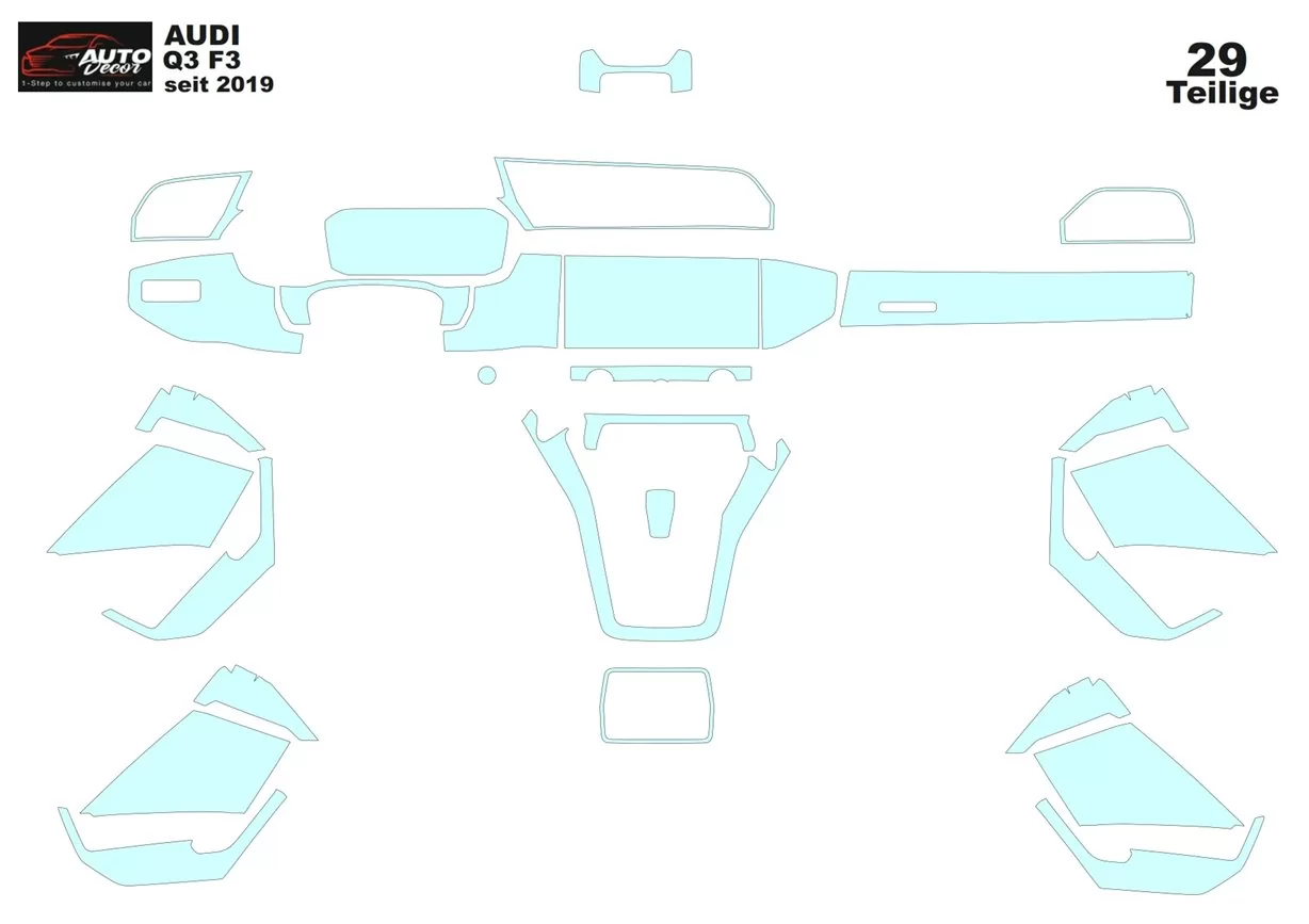 Plantilla de corte para envolver el interior del coche Audi Q3 F3 2018