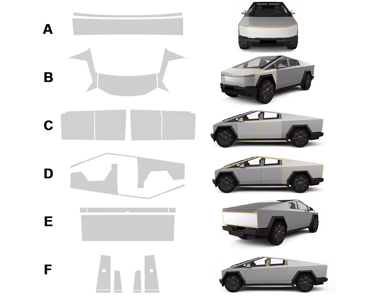 Plantilla de corte PPF de carrocería del Tesla Cybertruck 2024