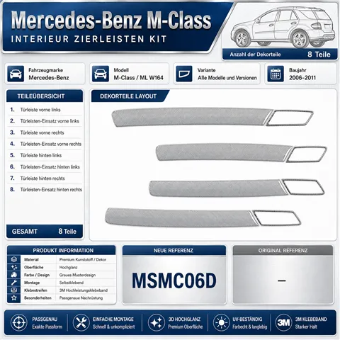 Mercedes ML-Class W164 2006-2011 3D Armaturenbrett-Dekor-Set, 8 Teile