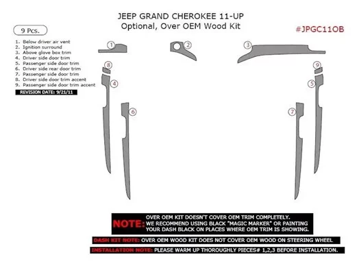 Jeep Grand Cherokee 2011-2020 Mittelkonsole Armaturendekor WHZ Cockpit Dekor 11 Teilige