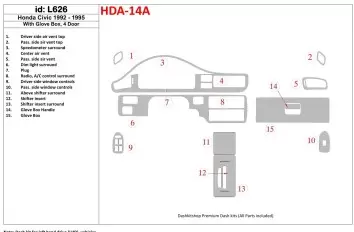 Honda Civic 1992-1995 2 Doors, With glowe-box Interior BD Dash Trim Kit