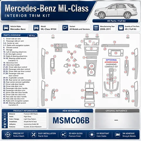 Mercedes ML-Class W164 2006-2011 3D dashboard sierlijstset, 49 delen