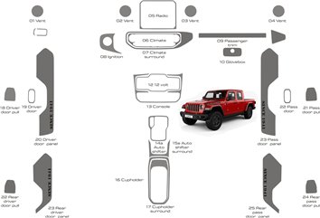 Jeep Gladiator PickUp 2020-2023 Decor de carlinga su interior del coche 25 Partes