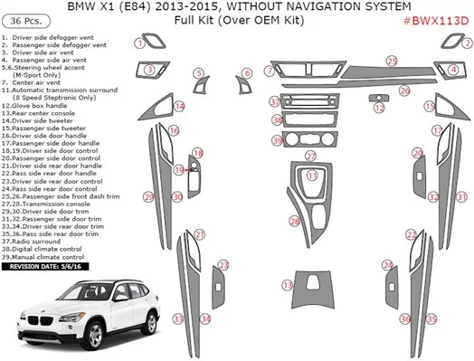 BMW X1 E84 2009–2015 Mittelkonsole Armaturendekor Cockpit Dekor 36-Teile