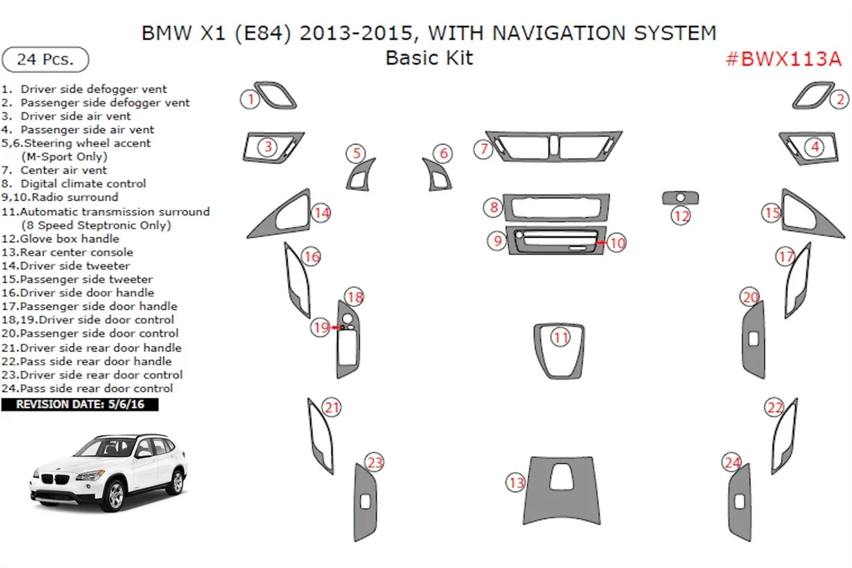 BMW X1 E84 2009–2015 NAVI 3D Basic Interieur Armaturenbrett Zierleiste Dekor 24-Teile