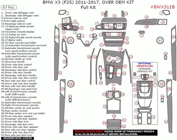 BMW X3 F25 2010-2017 3D Decor de carlinga su interior del coche 67-Partes