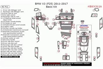 BMW X3 F25 2010-2017 3D Decor de carlinga su interior del coche 46-Partes