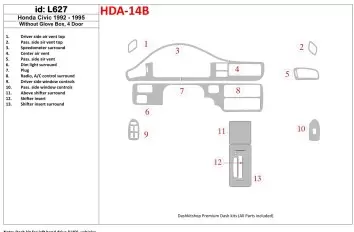 Honda Civic 1992-1995 2 Doors, Without glowe-box Decor de carlinga su interior