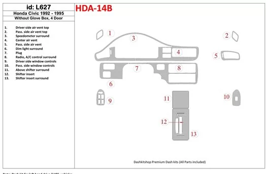 Honda Civic 1992-1995 2 Des portes, Sans lueur-boîte BD Kit la décoration du tableau de bord - 1 - habillage decor de tableau de