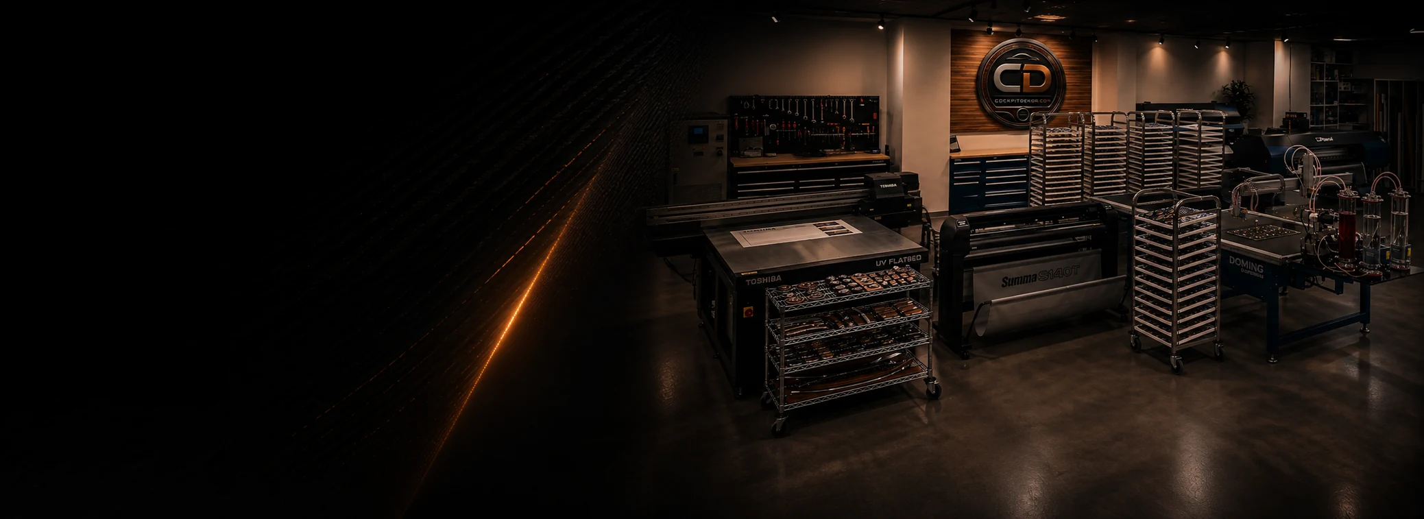 CockpitDekor workshop presentation with cutting and doming equipment