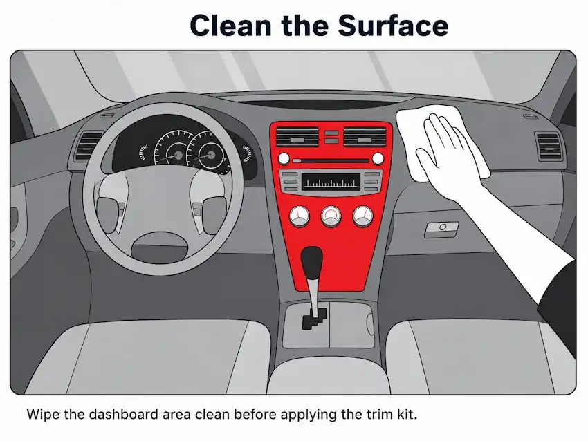 Cleaning installed dashboard trim with soft cloth