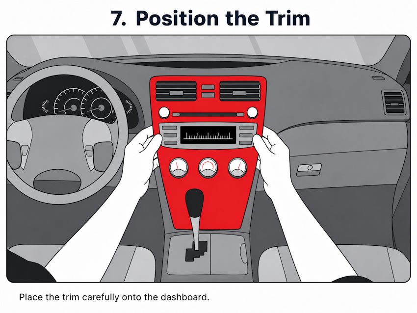 Placing dashboard trim onto the vehicle dashboard