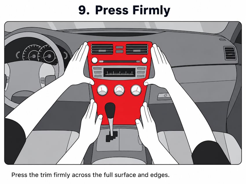 Final alignment adjustment for adhesive dashboard trim