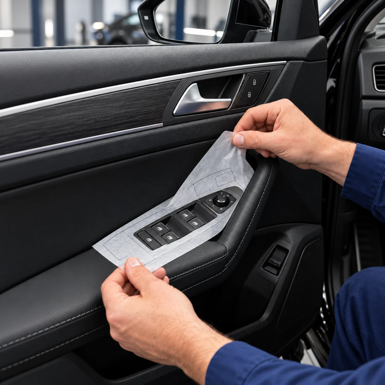 Checking the door switch panel template over the real buttons